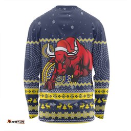 Amazing Aussie North Queensland Cowboys Christmas Custom Ugly Xmas And Aboriginal Patterns For Die Hard Fan Long Sleeve T-shirt