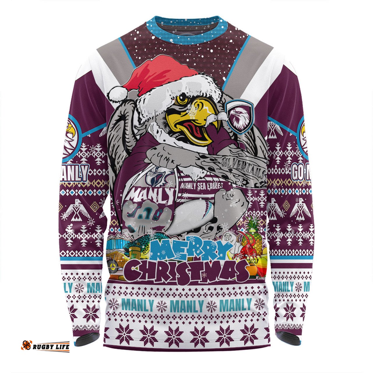 Amazing Aussie Manly Warringah Sea Eagles Christmas Custom Manly Santa Aussie Big Things Long Sleeve T-shirt