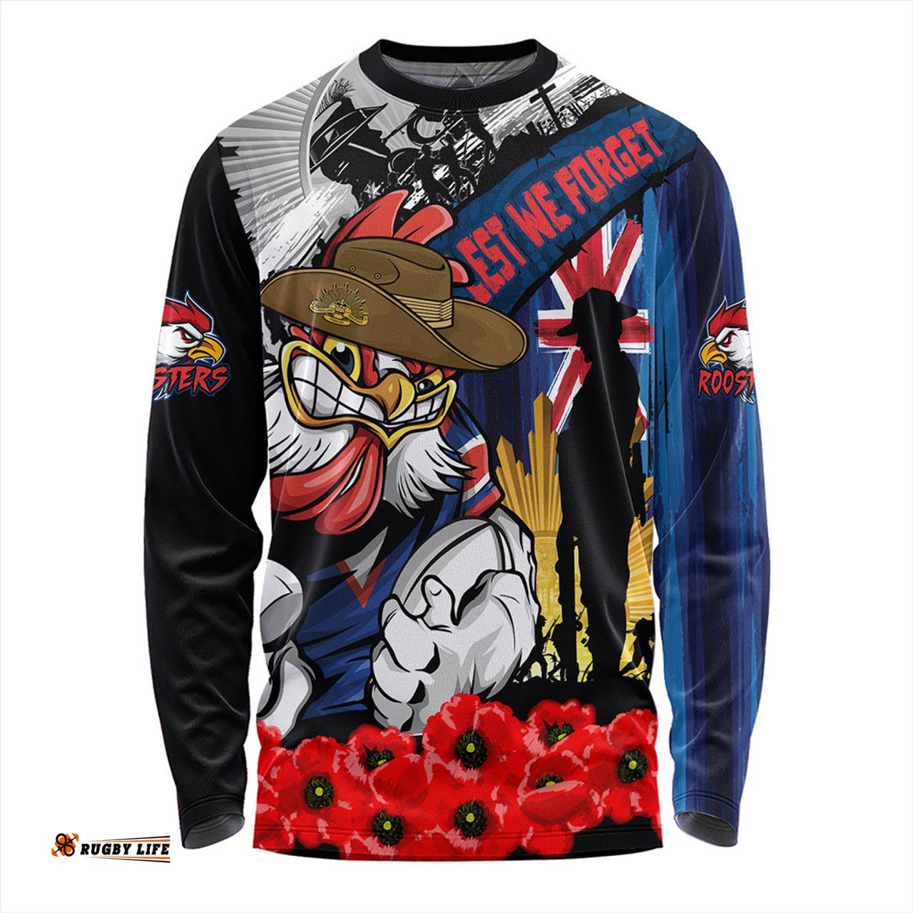 Amazing Aussie Sydney Roosters United In Spirit Anzac Day Tribute Long Sleeve T-shirt