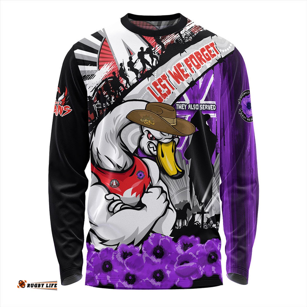 Amazing Aussie Sydney Swans ANZAC Day Honor Purple Valor And Spirit Long Sleeve T-shirt