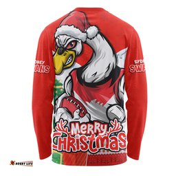 Amazing Aussie Sydney Swans Santa Scoring Touchdown On Christmas Game Day Long Sleeve T-shirt