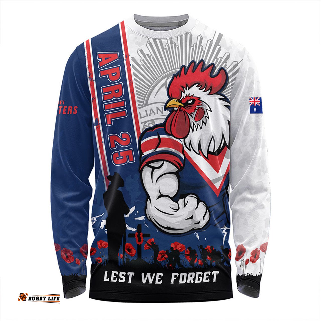 Amazing Aussie Sydney Roosters Anzac Day Lest We Forget Strong Fighting Spirit Long Sleeve T-shirt