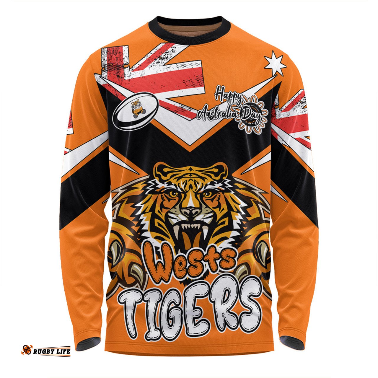 Amazing Aussie Wests Tigers Happy Australia Day We Are One And Free V2 Long Sleeve T-shirt