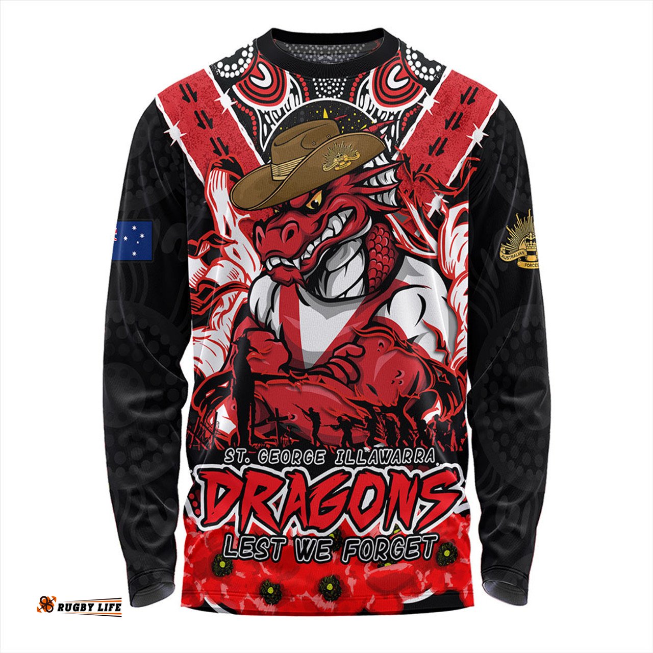 Amazing Aussie St. George Illawarra Dragons Ripped Legacy Of The Game The ANZAC Spirit Lives On Long Sleeve T-shirt