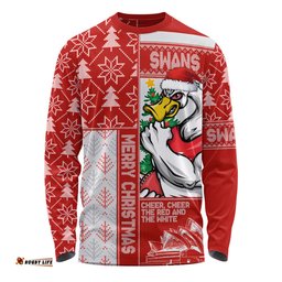 Amazing Aussie Sydney Swans Merry Christmas Knit Style Festive Spirit Long Sleeve T-shirt