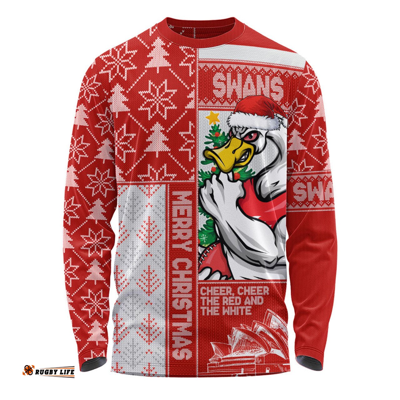 Amazing Aussie Sydney Swans Merry Christmas Knit Style Festive Spirit Long Sleeve T-shirt