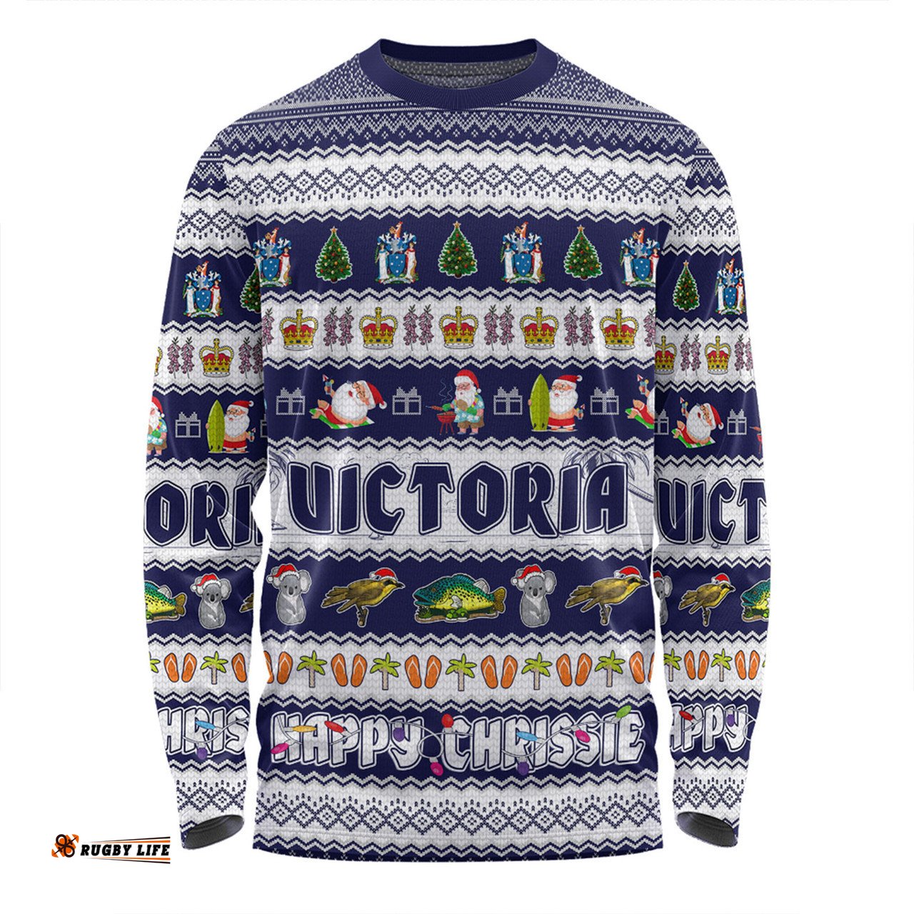 Amazing Aussie Victoria Christmas Custom Happy Chrissie Ugly Style Long Sleeve T-shirt