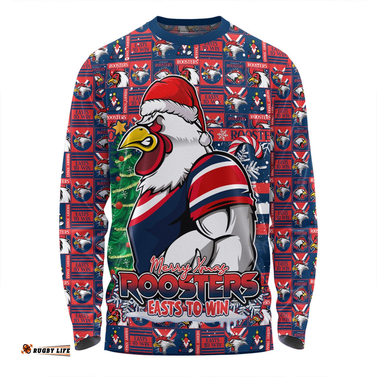 Amazing Aussie Sydney Roosters Merry Ugly Christmas Comic Style Long Sleeve T-shirt