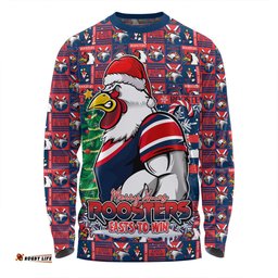 Amazing Aussie Sydney Roosters Merry Ugly Christmas Comic Style Long Sleeve T-shirt