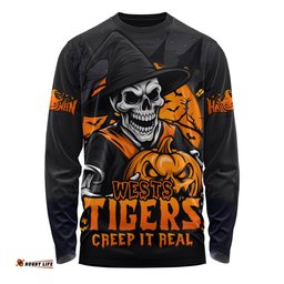 Amazing Aussie Wests Tigers Dark Moon Rugby Halloween Battle Edition Long Sleeve T-shirt