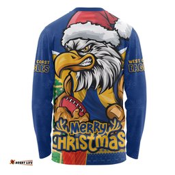 Amazing Aussie West Coast Eagles Santa Scoring Touchdown On Christmas Game Day Long Sleeve T-shirt