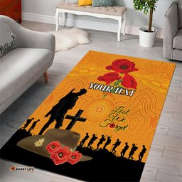 Australia Wallabies Rugby ANZAC Custom Area Rug Gallipoli Soldier With Aboriginal Dots Art