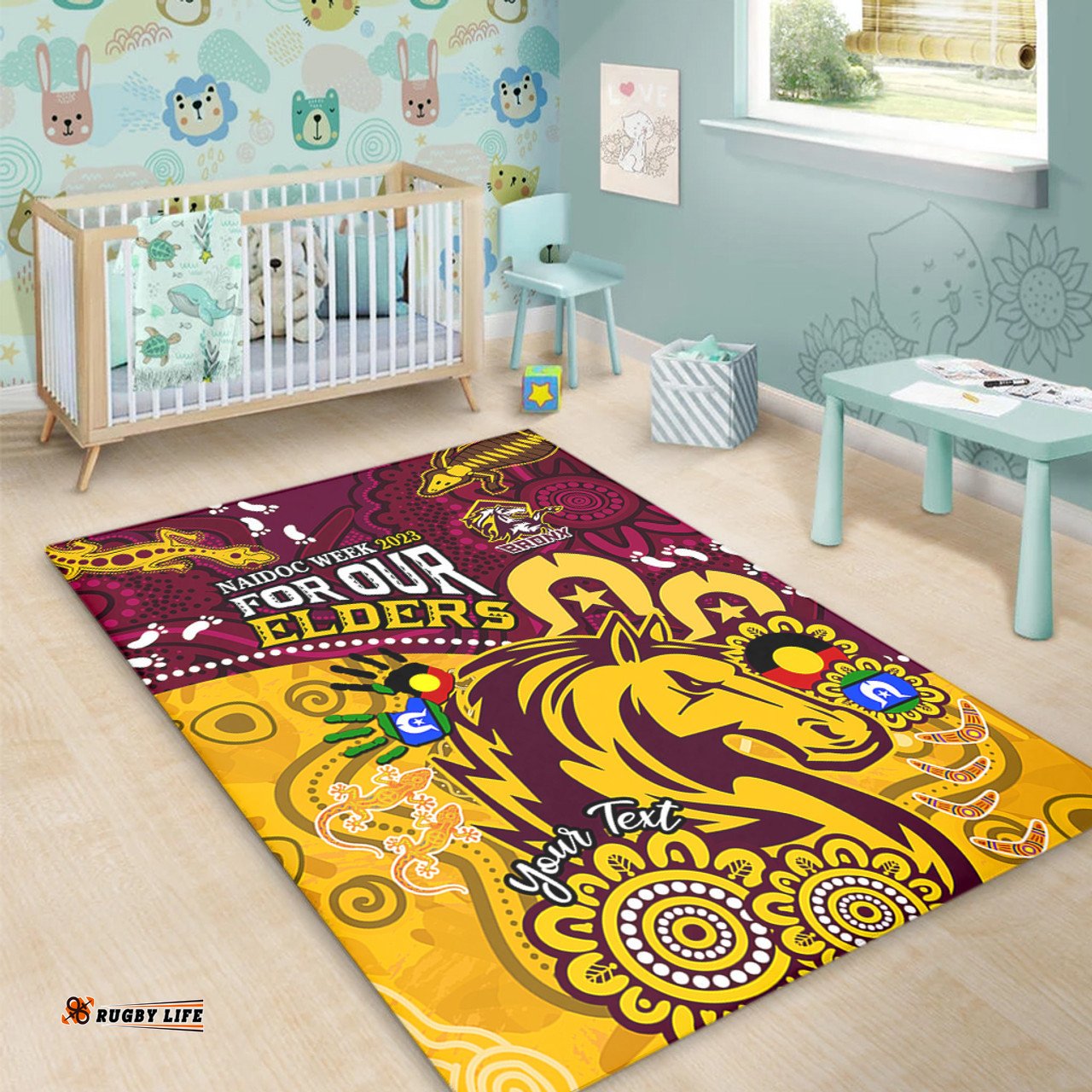 Brisbane Broncos Naidoc Week Custom Area Rug - Bronx For Our Elders Aboriginal Inspired Area Rug