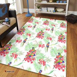 Australia Rainbow Lorikeets Area Rug - Rainbow Lorikeets Colorful Tropical Exotic Flowers Area Rug