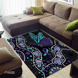 Australia Indigenous Area Rug Teal & Purple Ribbon Butterfly Aboriginal Arts