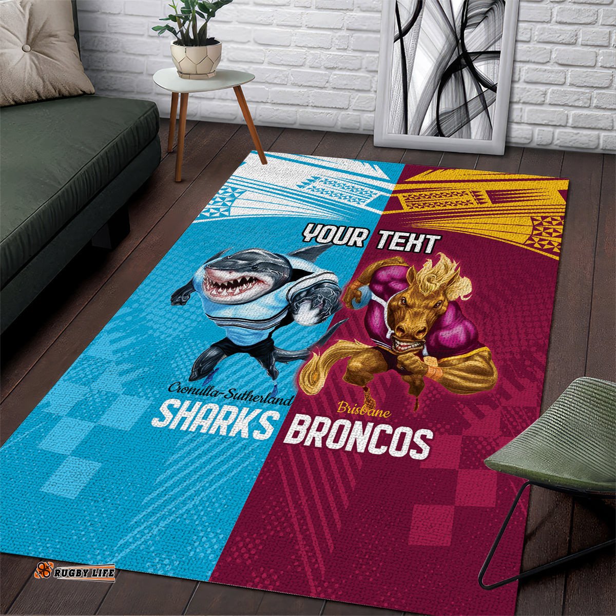 Custom Broncos and Sharks Area Rug Sporty Style