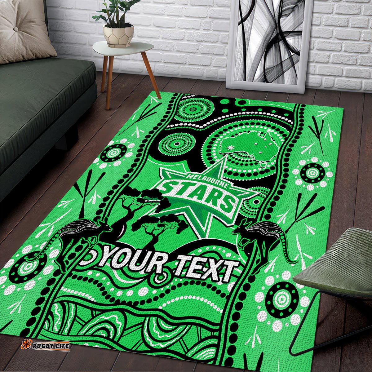 Custom Melbourne Stars Cricket Area Rug Happy Australia Day Aboriginal Art