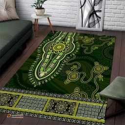 Lime Green African Dashiki With Australia Aboriginal Art Area Rug