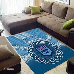 Custom NSW Blues Rugby Area Rug Aussie Aboriginal Mix Polynesian Pattern