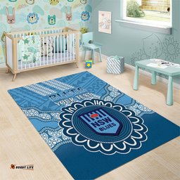 Custom NSW Blues Rugby Area Rug Aussie Aboriginal Mix Polynesian Pattern