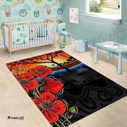 ANZAC Day Australia Poppy Flower Area Rug Aboriginal Style