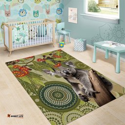 Aboriginal Koala Art Painting With Gum Blossom Area Rug