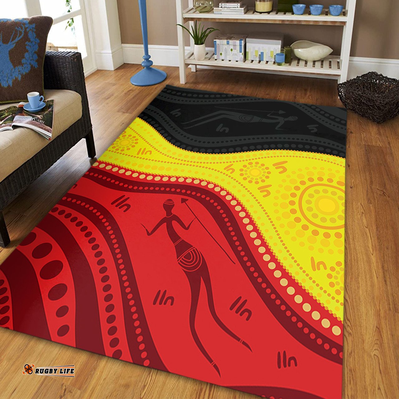 Amazing Aussie Australia Aboriginal Flag Colors In A Dot Art Painting Area Rug
