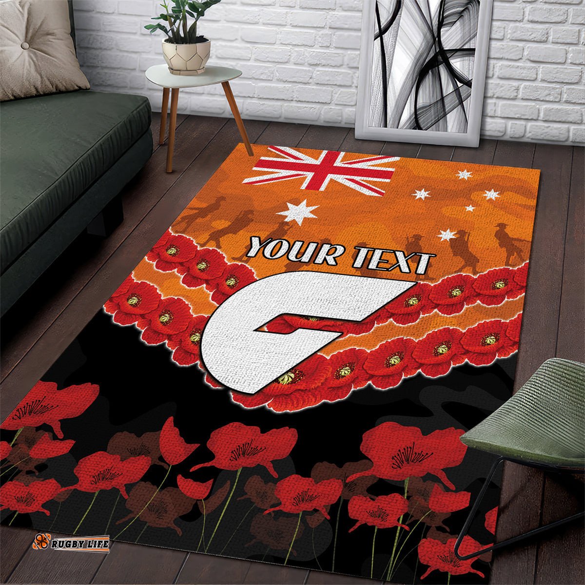 Custom Giants Football Area Rug ANZAC Lest We Forget