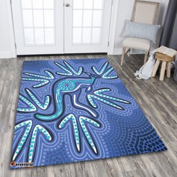 Amazing Aussie Australia Aboriginal Blue Aboriginal Style Of Dot Kangaroo Artwork Area Rug