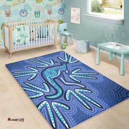 Amazing Aussie Australia Aboriginal Blue Aboriginal Style Of Dot Kangaroo Artwork Area Rug