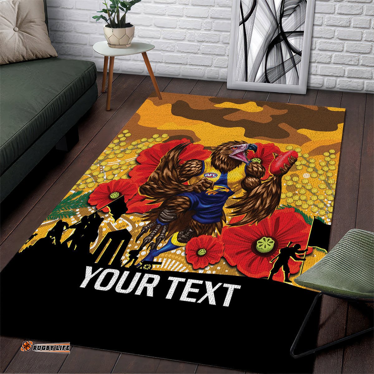 Custom Eagles Football ANZAC Area Rug Gallipoli Camouflage With Poppies