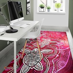 Amazing Aussie Australia Aboriginal Inspired Sea Turtle With Indigenous Patterns (Pink) Area Rug