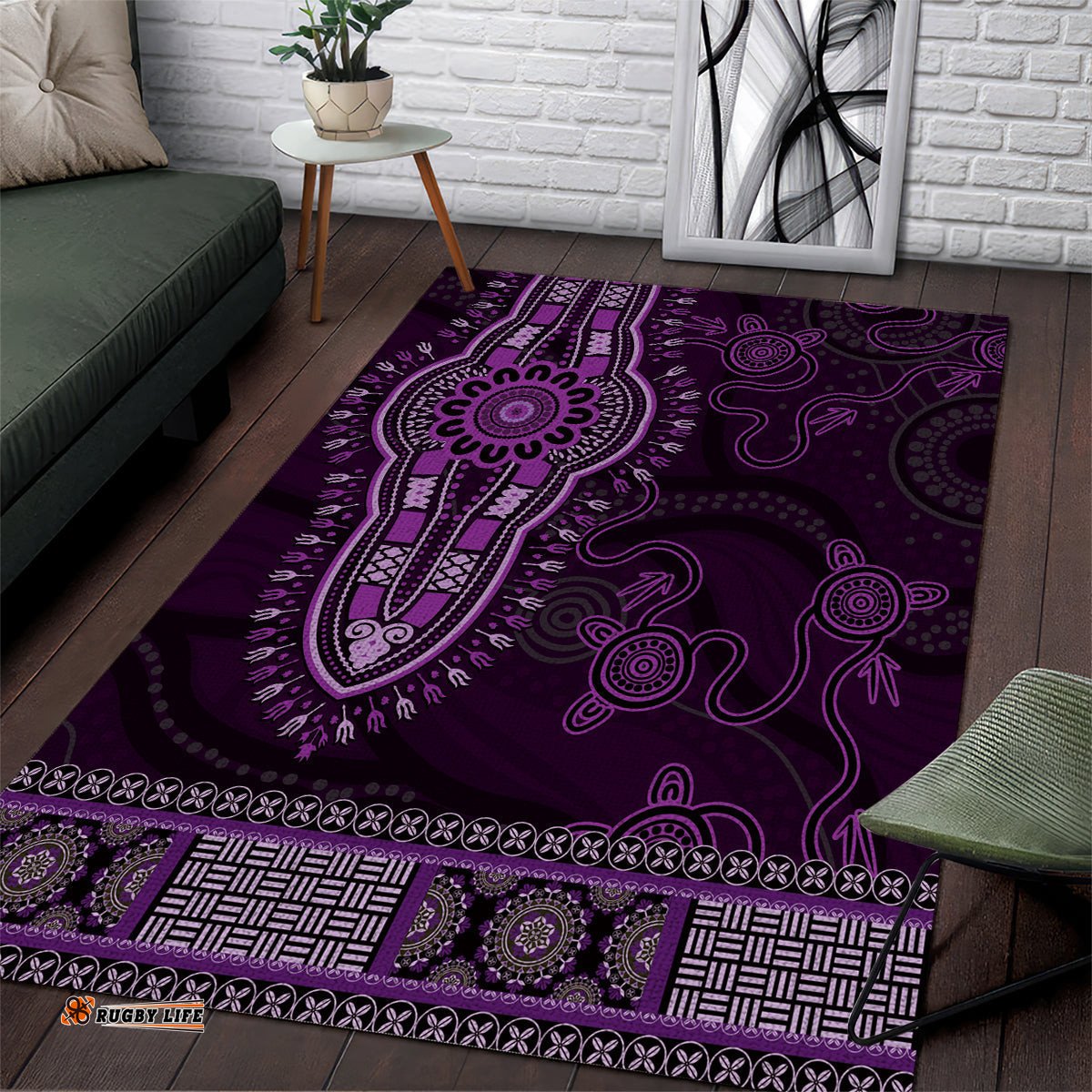Purple African Dashiki With Australia Aboriginal Art Area Rug
