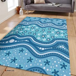 Amazing Aussie Australia Traditional Aboriginal Dot Patterns Blue Background Area Rug