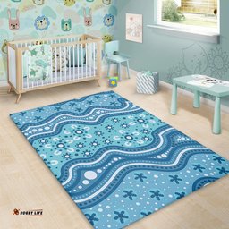 Amazing Aussie Australia Traditional Aboriginal Dot Patterns Blue Background Area Rug