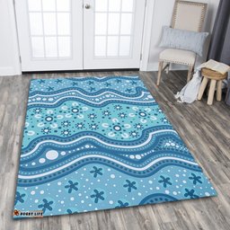 Amazing Aussie Australia Traditional Aboriginal Dot Patterns Blue Background Area Rug