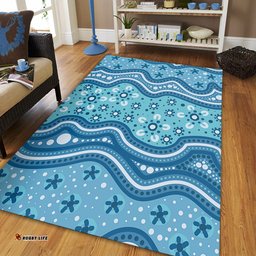 Amazing Aussie Australia Traditional Aboriginal Dot Patterns Blue Background Area Rug