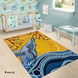 Whale In The Ocean Aboriginal Dot Art Area Rug No2