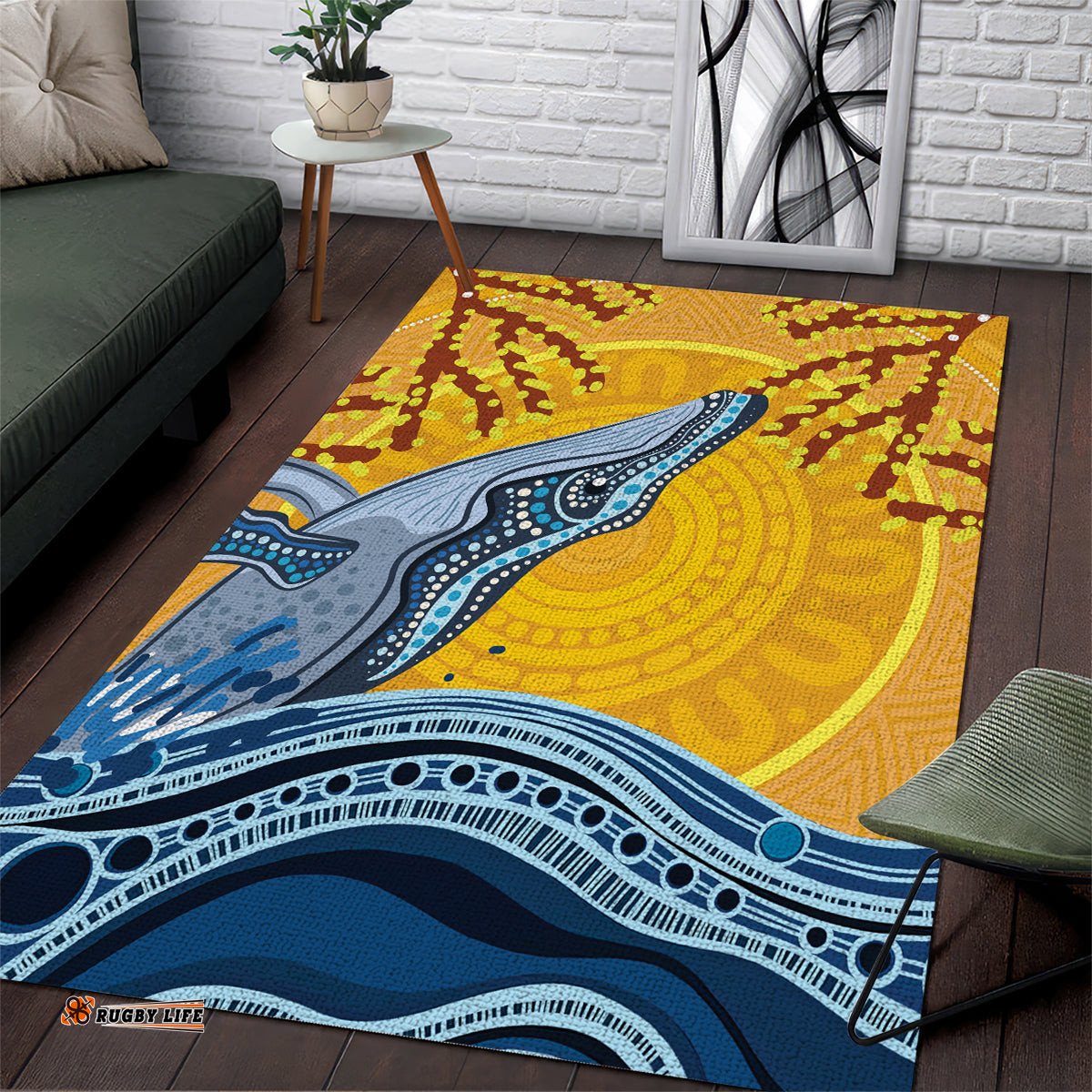 Whale In The Ocean Aboriginal Dot Art Area Rug No2