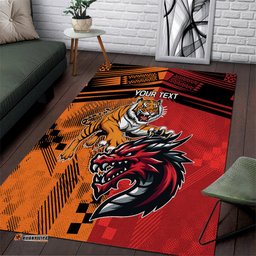 Custom Dragons and Tigers Area Rug Rugby Mascot With Sporty Style