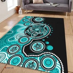 Amazing Aussie Australia Indigenous Turtle Aboriginal Dot Art Turquoise Area Rug