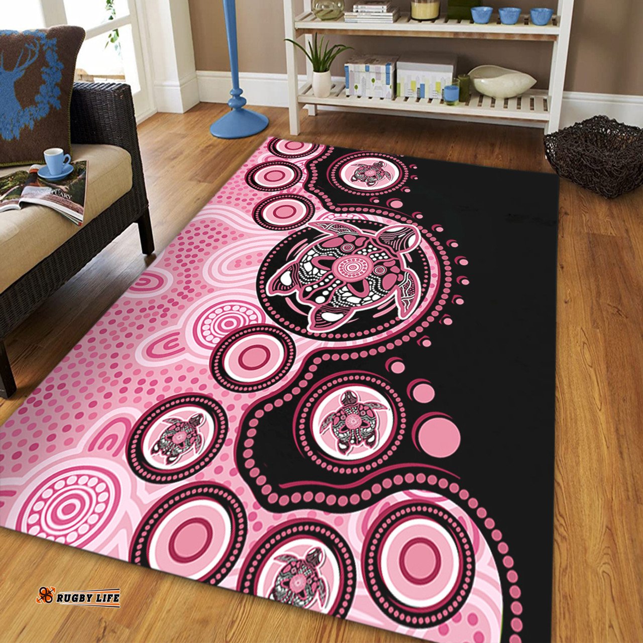 Amazing Aussie Australia Indigenous Turtle Aboriginal Dot Art Pink Area Rug