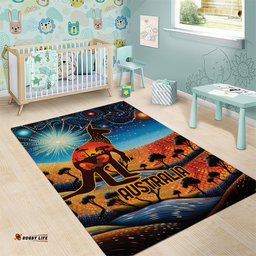Aboriginal Dots Stary Sky With Kangaroo Area Rug