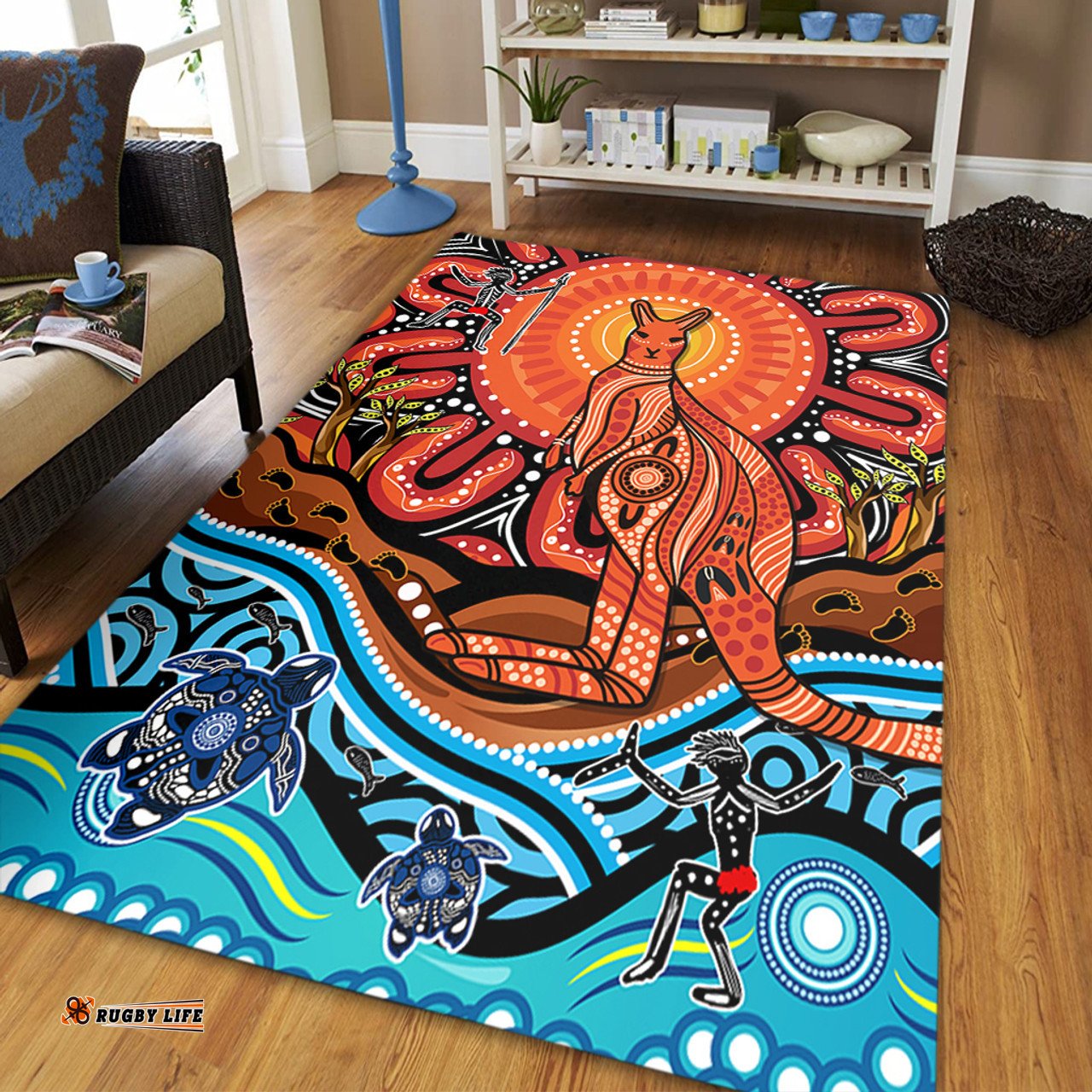Amazing Aussie Australia Aboriginal Inspired Kangaroo Dreaming Dot Painting Pattern Area Rug
