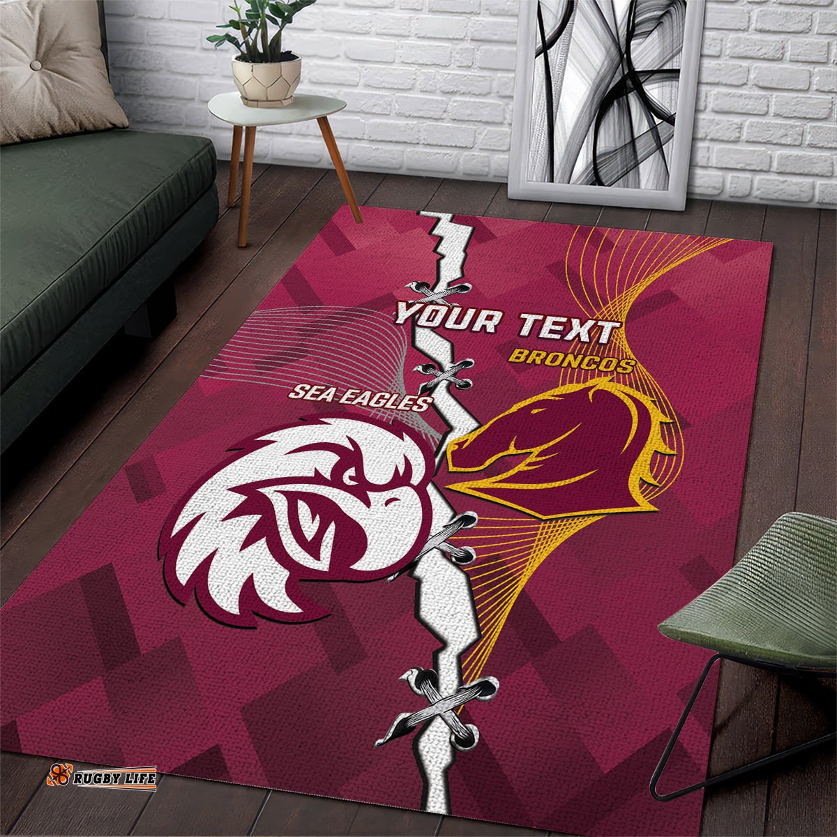 Personalised Broncos And Eagles Rugby Area Rug Sporty Version