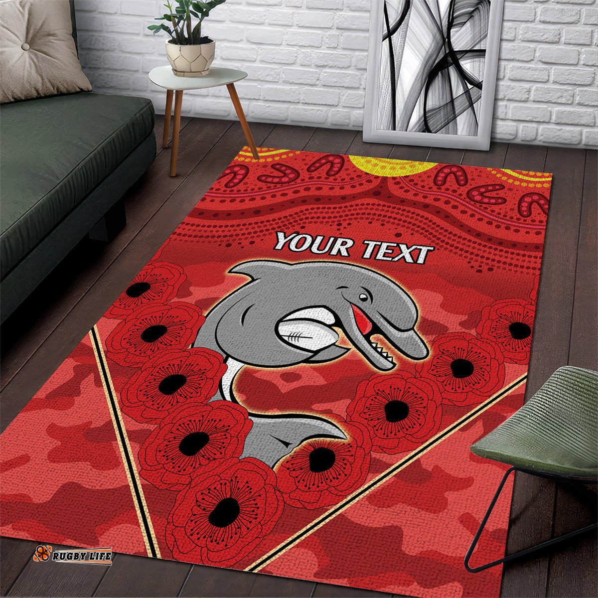 Custom Dolphins Rugby ANZAC Area Rug Aboriginal and Army Patterns