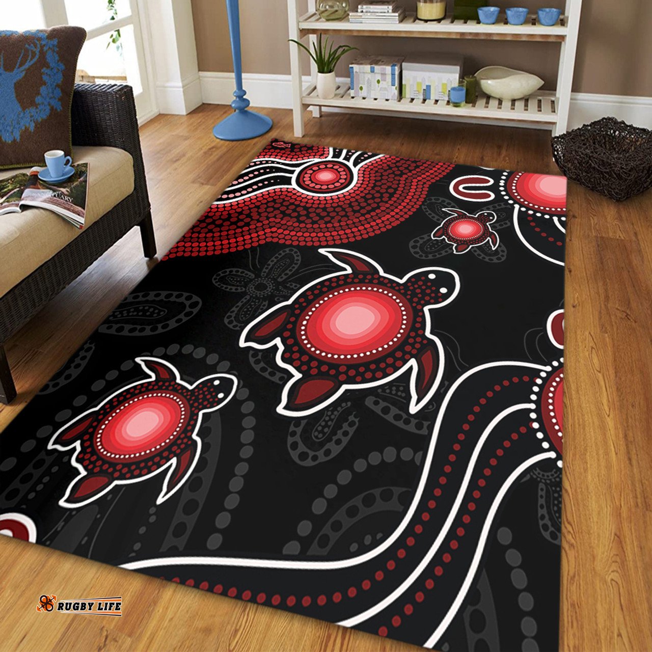 Amazing Aussie Australia Aboriginal Turtle Dreaming Journey Featuring Dot Art Red Area Rug