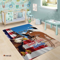 Personalised United States And Australia Area Rug USA Eagle With Aussie Kangaroo
