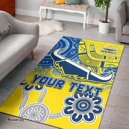 Custom Personalised Cowboys Rugby Area Rug Aboriginal Boomerang Go Premiers North Queensland