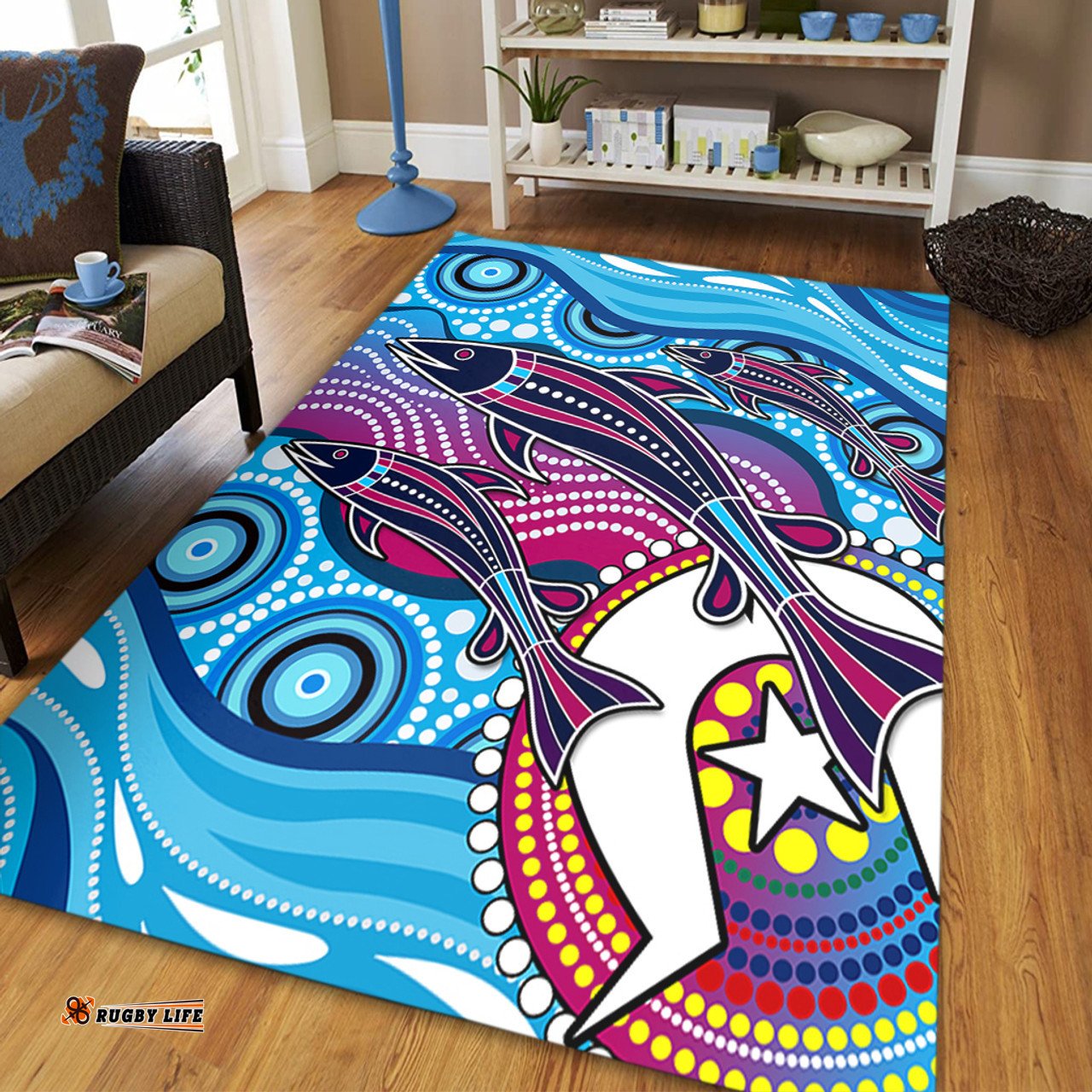 Amazing Aussie Australia Aboriginal Art Painting Fishaholic Area Rug